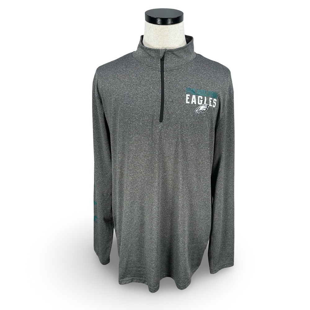 NFL Team Apparel Philadelphia Eagles Gray Heather Quarter Zip Pullover Mens XL